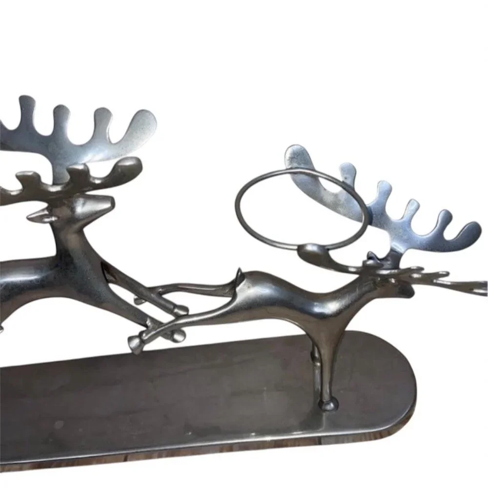 Pottery Barn Christmas Reindeer 3 pc Votive Candle Holder Decor Silver Chrome